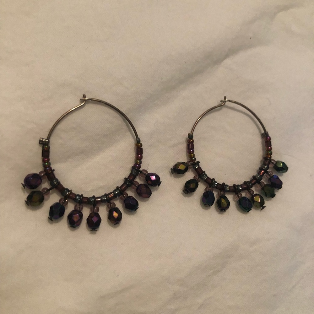 Dark Purple Beaded hoops